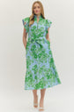 Apple Green Floral Eyelet Midi with Tie Waist