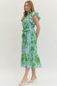 Apple Green Floral Eyelet Midi with Tie Waist