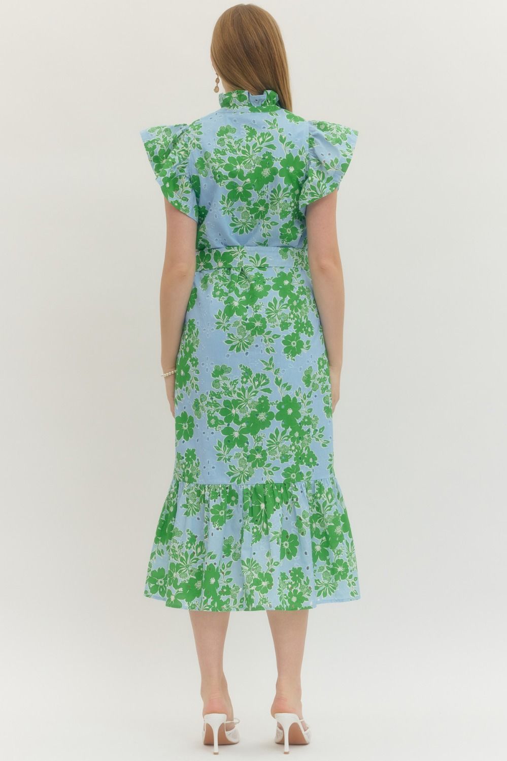 Apple Green Floral Eyelet Midi with Tie Waist