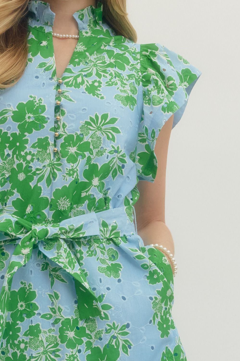 Apple Green Floral Eyelet Midi with Tie Waist