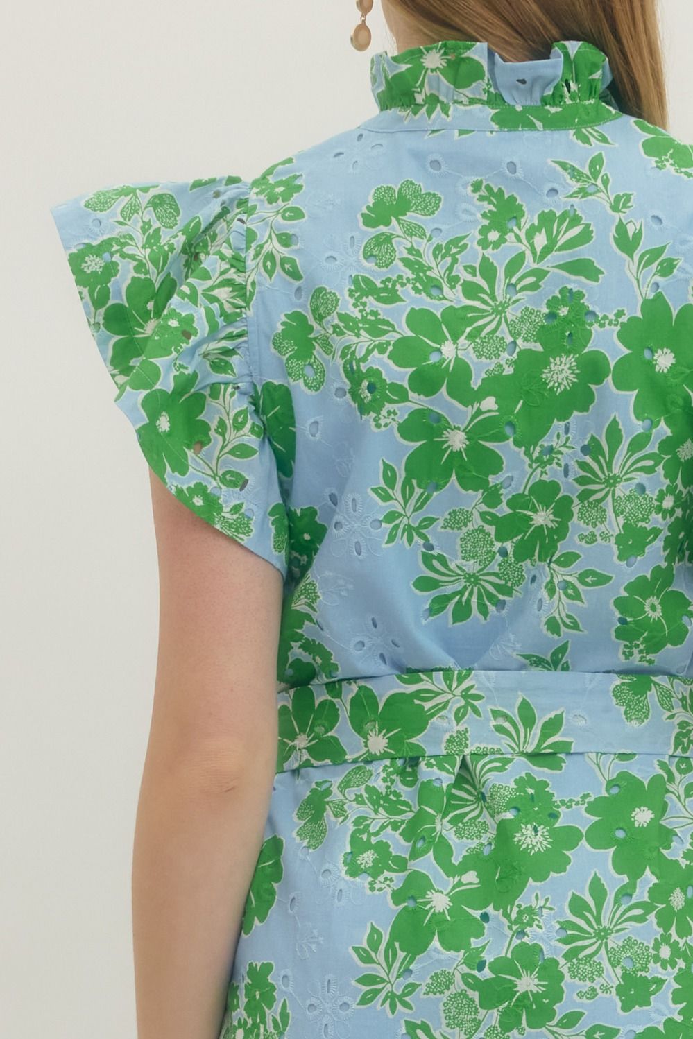 Apple Green Floral Eyelet Midi with Tie Waist