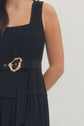 Black Sleeveless Midi with Gold Buckle
