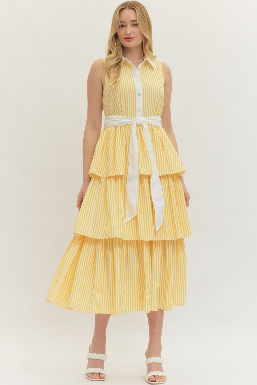 Striped Sleeveless Midi with Ruffle Hem