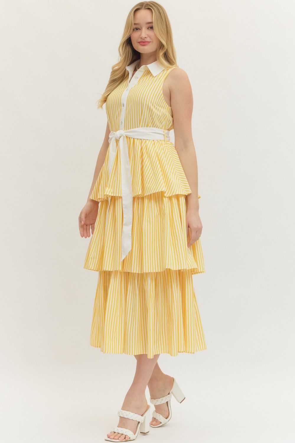Striped Sleeveless Midi with Ruffle Hem