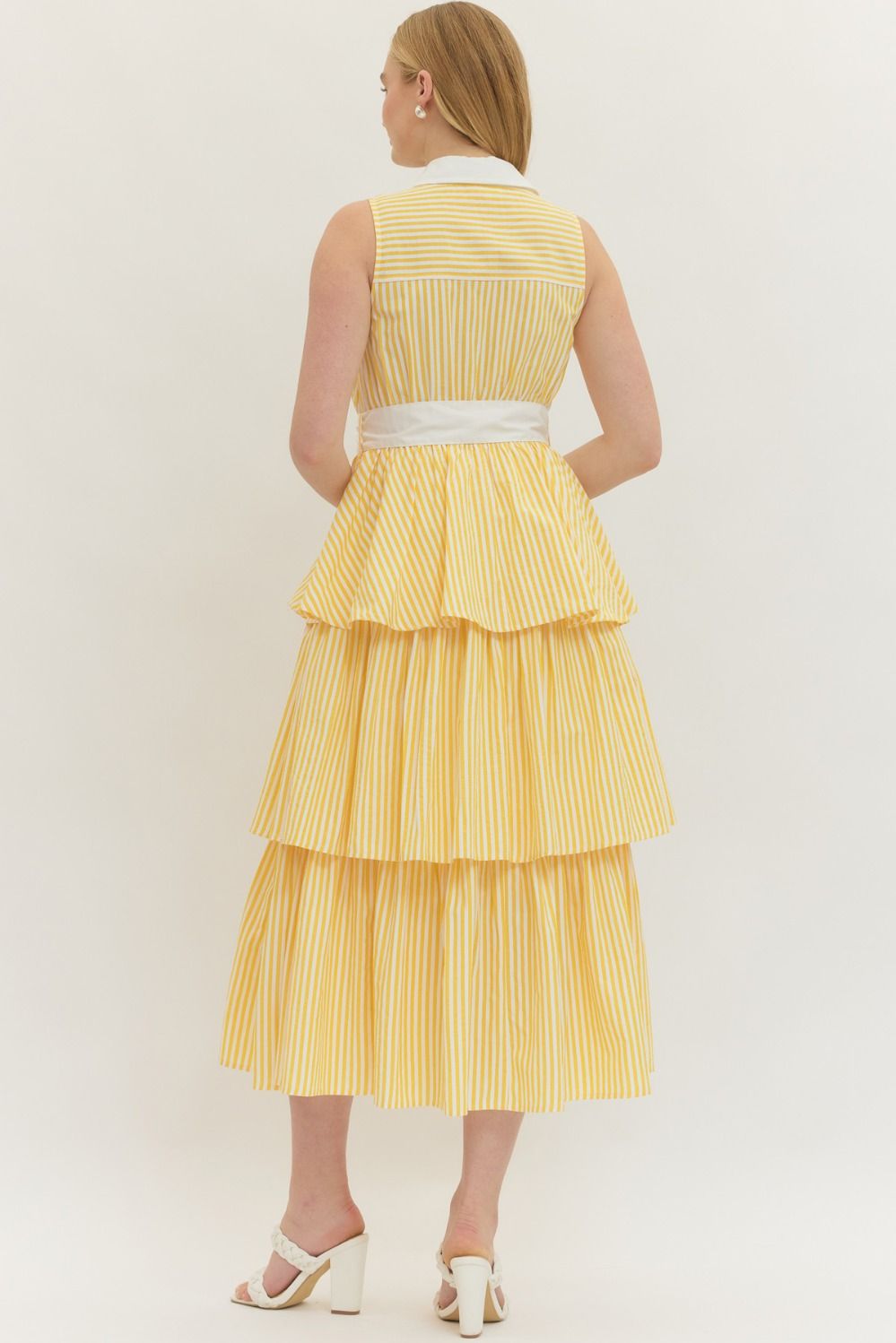 Striped Sleeveless Midi with Ruffle Hem