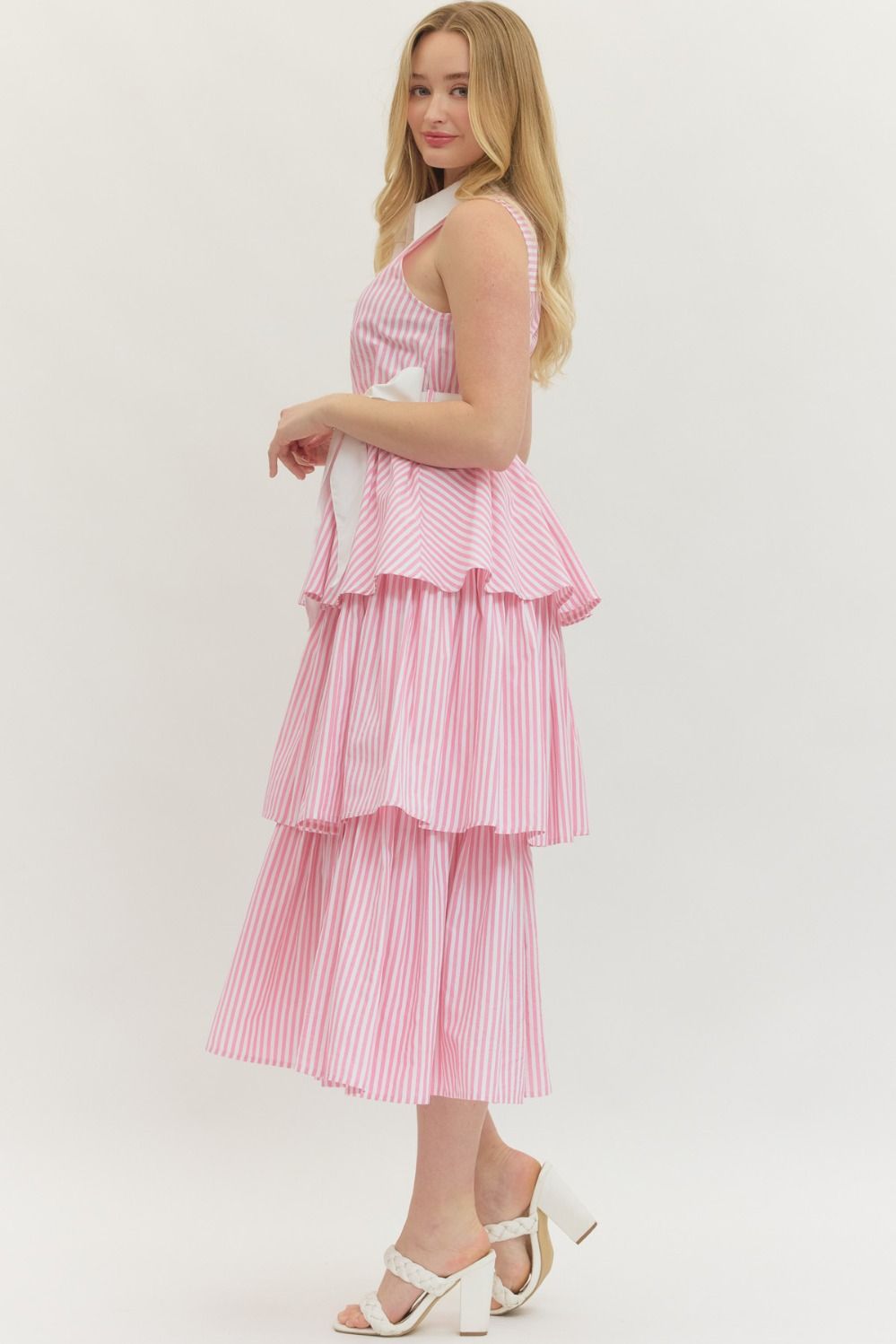 Striped Sleeveless Midi with Ruffle Hem