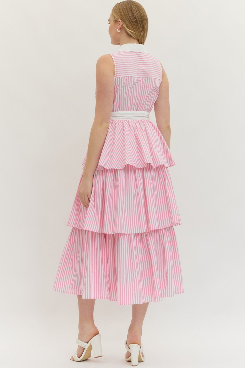 Striped Sleeveless Midi with Ruffle Hem