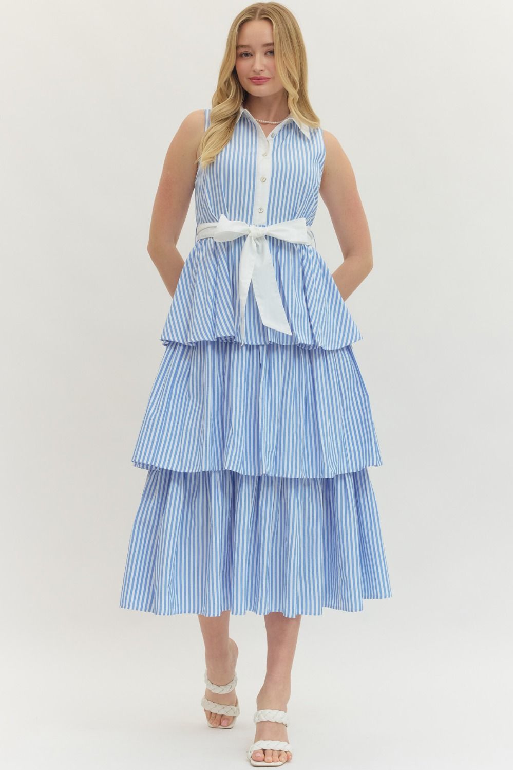 Striped Sleeveless Midi with Ruffle Hem