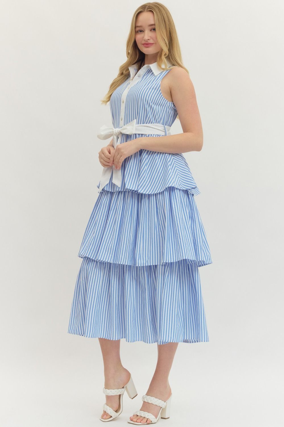 Striped Sleeveless Midi with Ruffle Hem