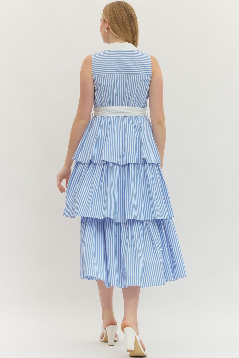 Striped Sleeveless Midi with Ruffle Hem