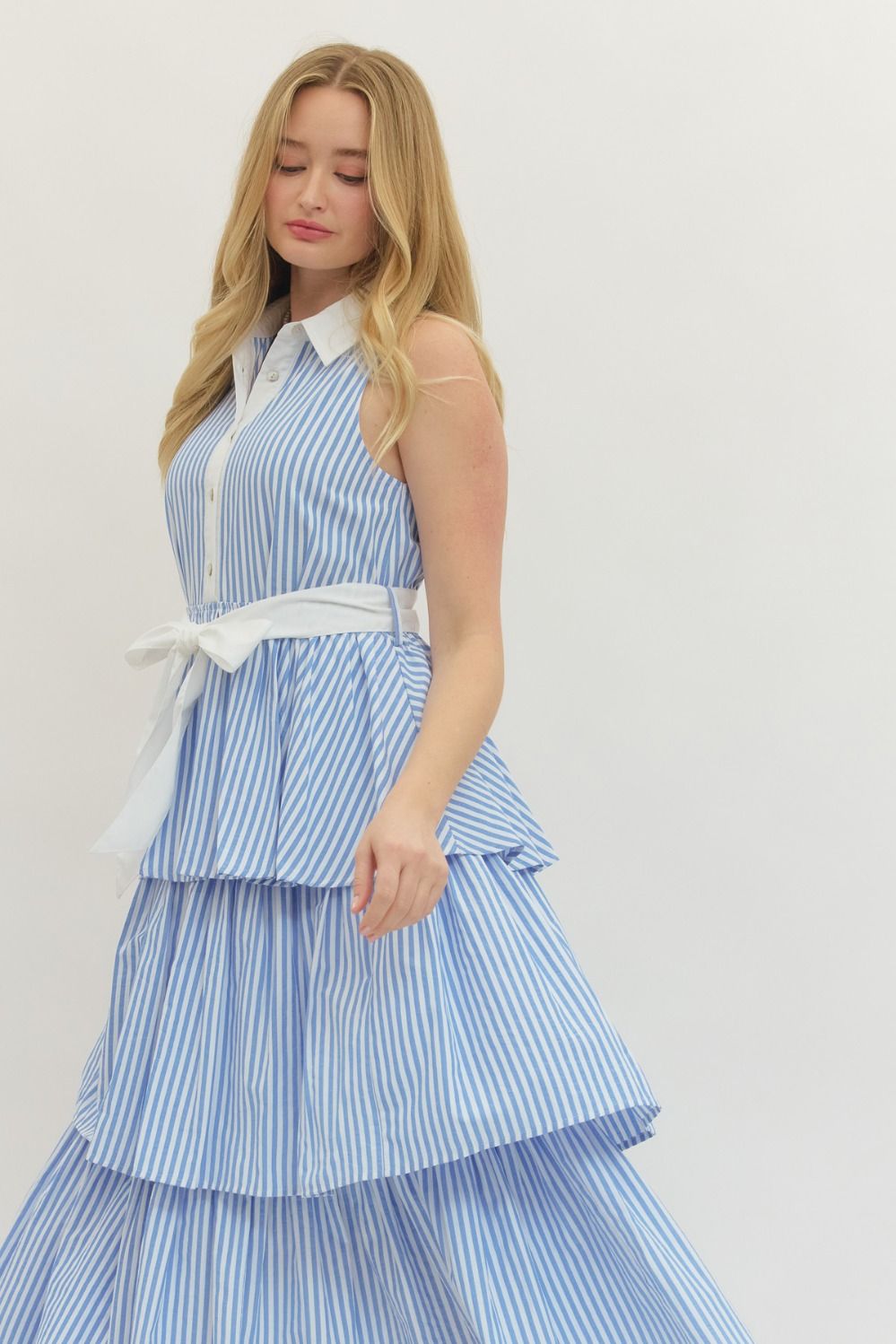 Striped Sleeveless Midi with Ruffle Hem