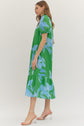 Green Botanical Puff Sleeve Midi