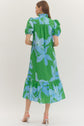 Green Botanical Puff Sleeve Midi