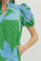 Green Botanical Puff Sleeve Midi