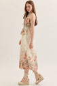 Floral Strapless Midi Featuring Pleated Peplum Bodice