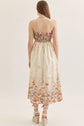 Floral Strapless Midi Featuring Pleated Peplum Bodice