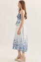 Floral Strapless Midi Featuring Pleated Peplum Bodice