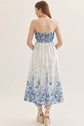 Floral Strapless Midi Featuring Pleated Peplum Bodice
