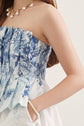 Floral Strapless Midi Featuring Pleated Peplum Bodice