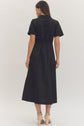 Solid Short Sleeve Midi with Bow Waist