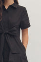 Solid Short Puff Sleeve Midi with Embroidered Scallop Hem