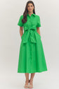 Solid Short Sleeve Midi with Bow Waist