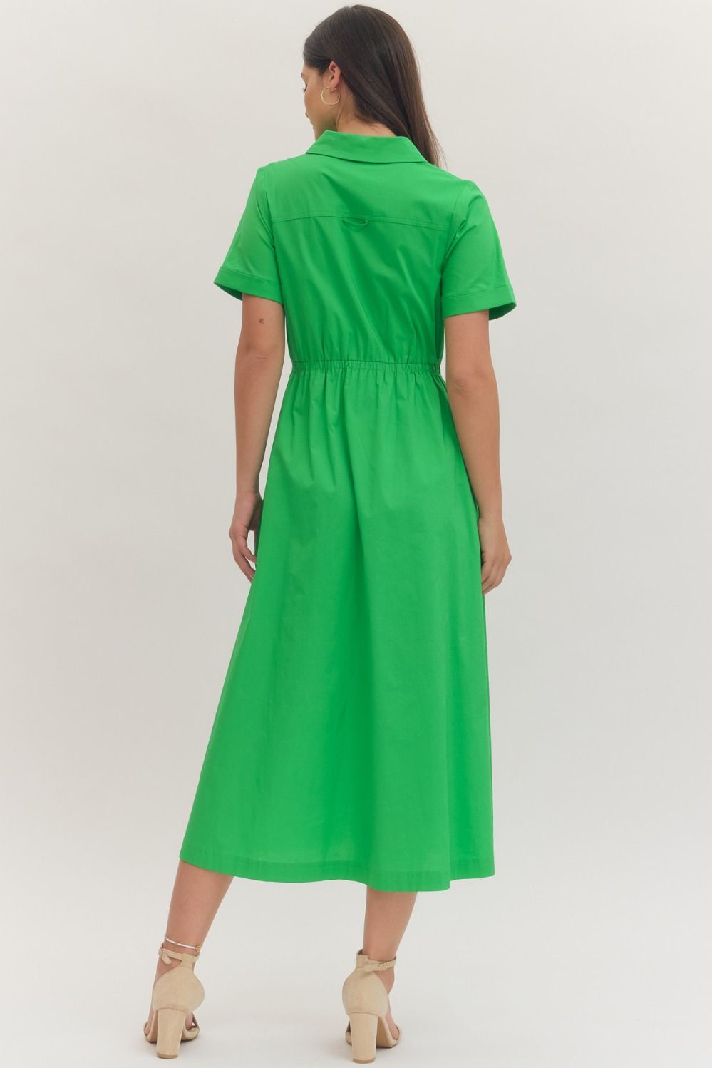 Solid Short Sleeve Midi with Bow Waist