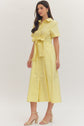 Solid Short Sleeve Midi with Bow Waist