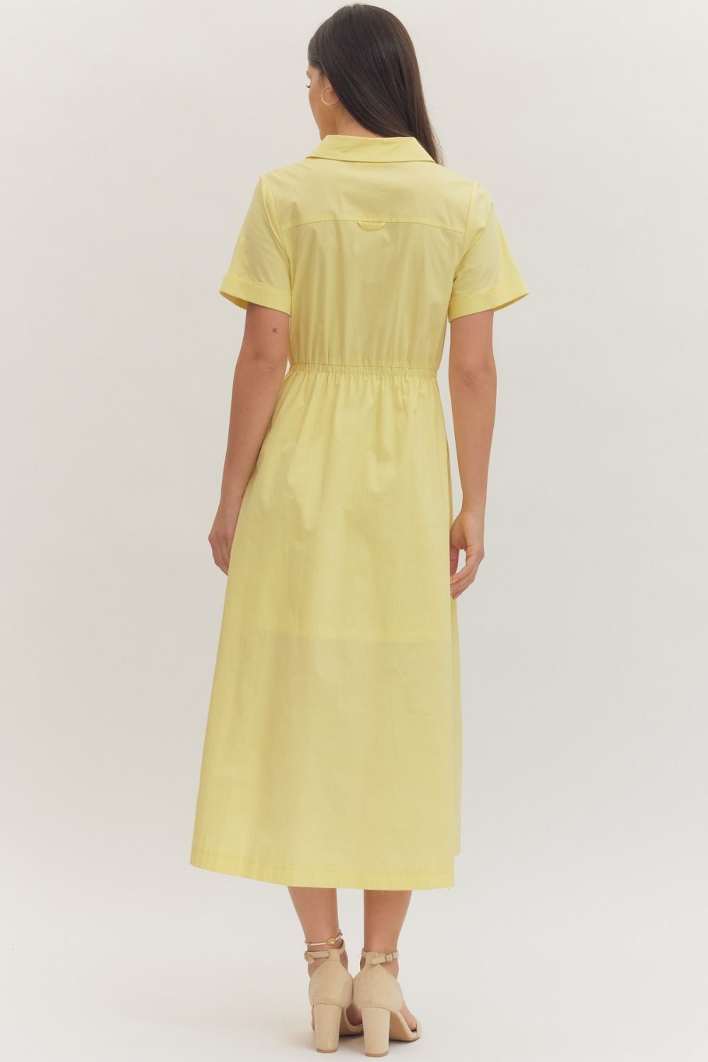 Solid Short Sleeve Midi with Bow Waist