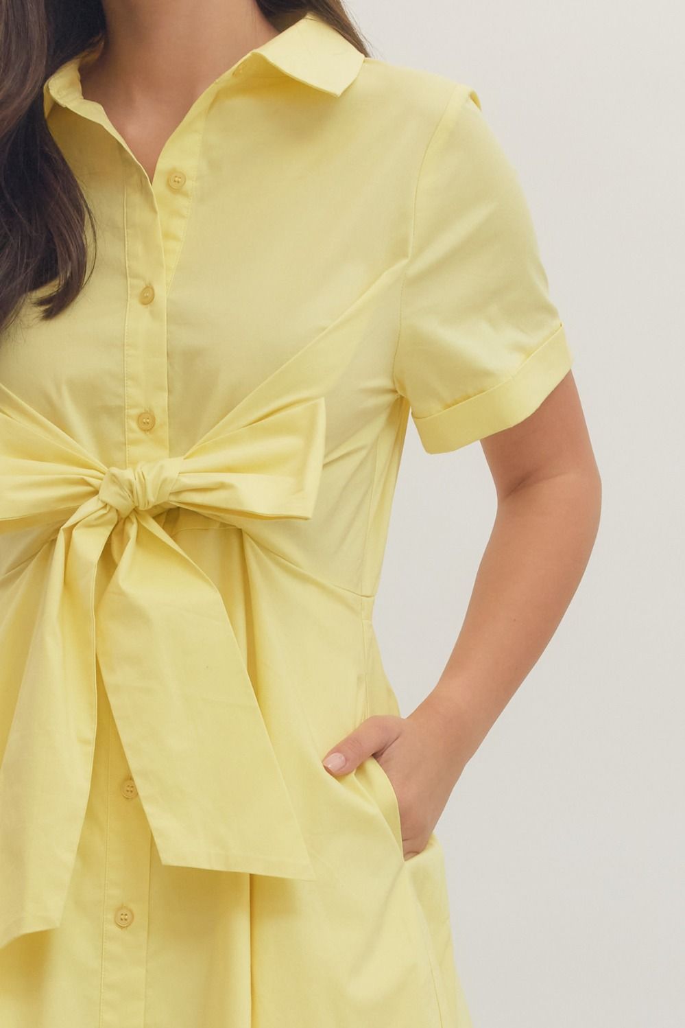 Solid Short Sleeve Midi with Bow Waist