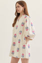 Ecru Embroidered 3/4 Puff Sleeve Mini