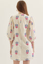 Ecru Embroidered 3/4 Puff Sleeve Mini