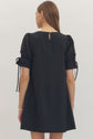 Black Solid Puff Sleeve Mini Square Neckline