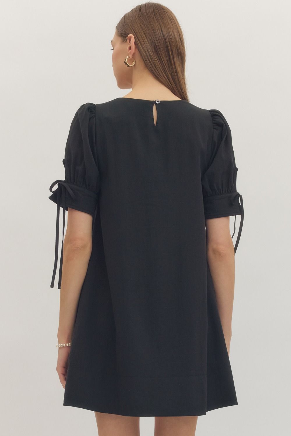 Black Solid Puff Sleeve Mini Square Neckline