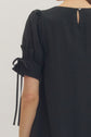 Black Solid Puff Sleeve Mini Square Neckline