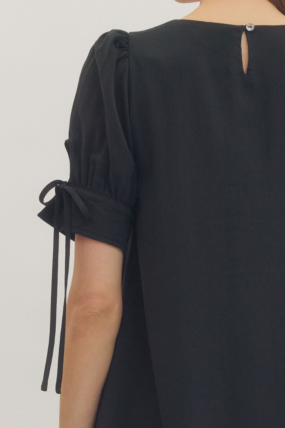 Black Solid Puff Sleeve Mini Square Neckline