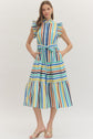 Striped Print Ruffle Sleeve Midi Dress