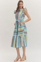 Striped Print Ruffle Sleeve Midi Dress