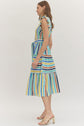 Striped Print Ruffle Sleeve Midi Dress