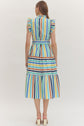 Striped Print Ruffle Sleeve Midi Dress