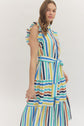 Striped Print Ruffle Sleeve Midi Dress