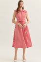 Striped Sleeveless Midi Featuring Self Tie Waist