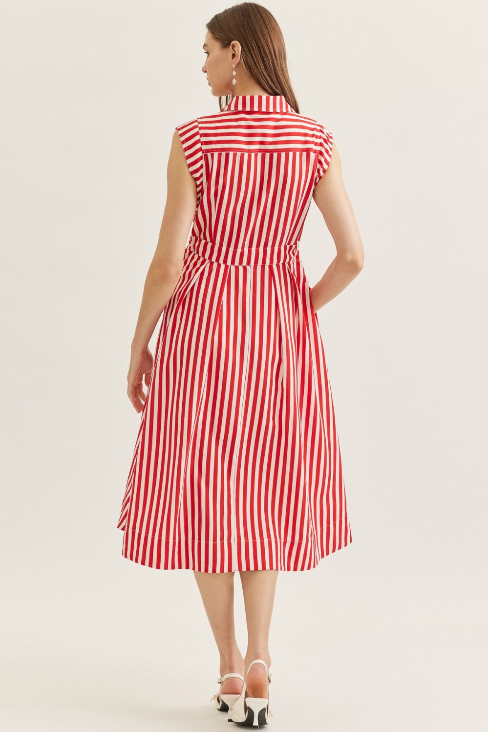 Striped Sleeveless Midi Featuring Self Tie Waist