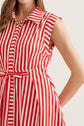 Striped Sleeveless Midi Featuring Self Tie Waist