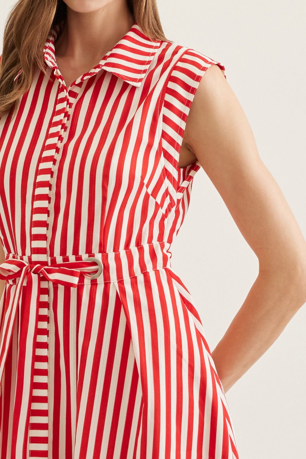 Striped Sleeveless Midi Featuring Self Tie Waist