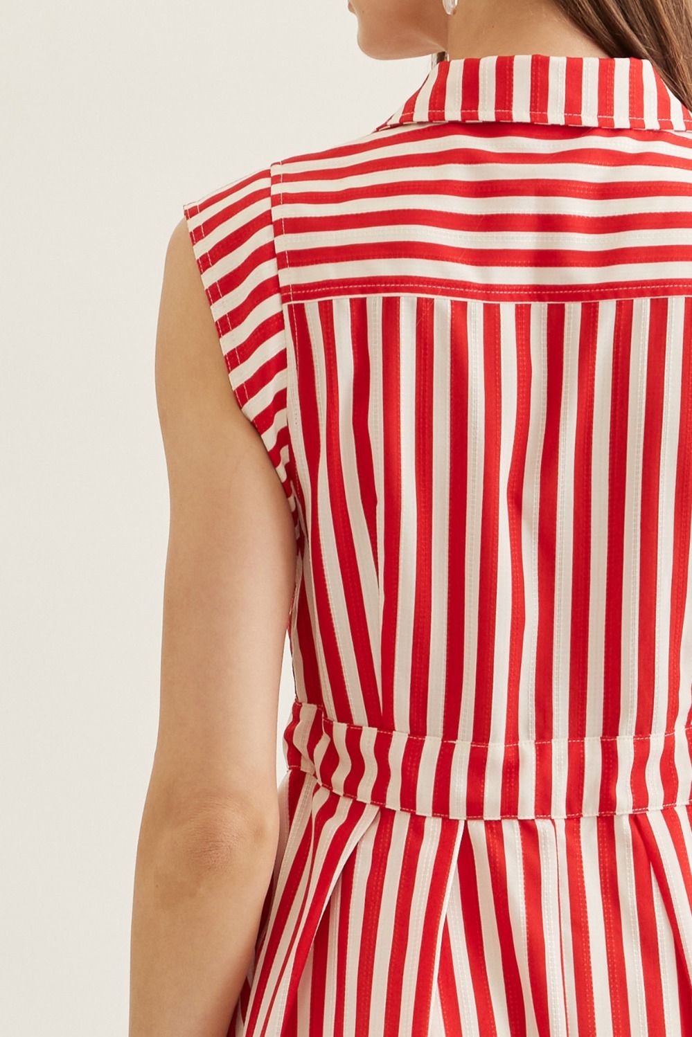 Striped Sleeveless Midi Featuring Self Tie Waist