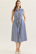 Striped Sleeveless Midi Featuring Self Tie Waist