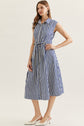 Striped Sleeveless Midi Featuring Self Tie Waist
