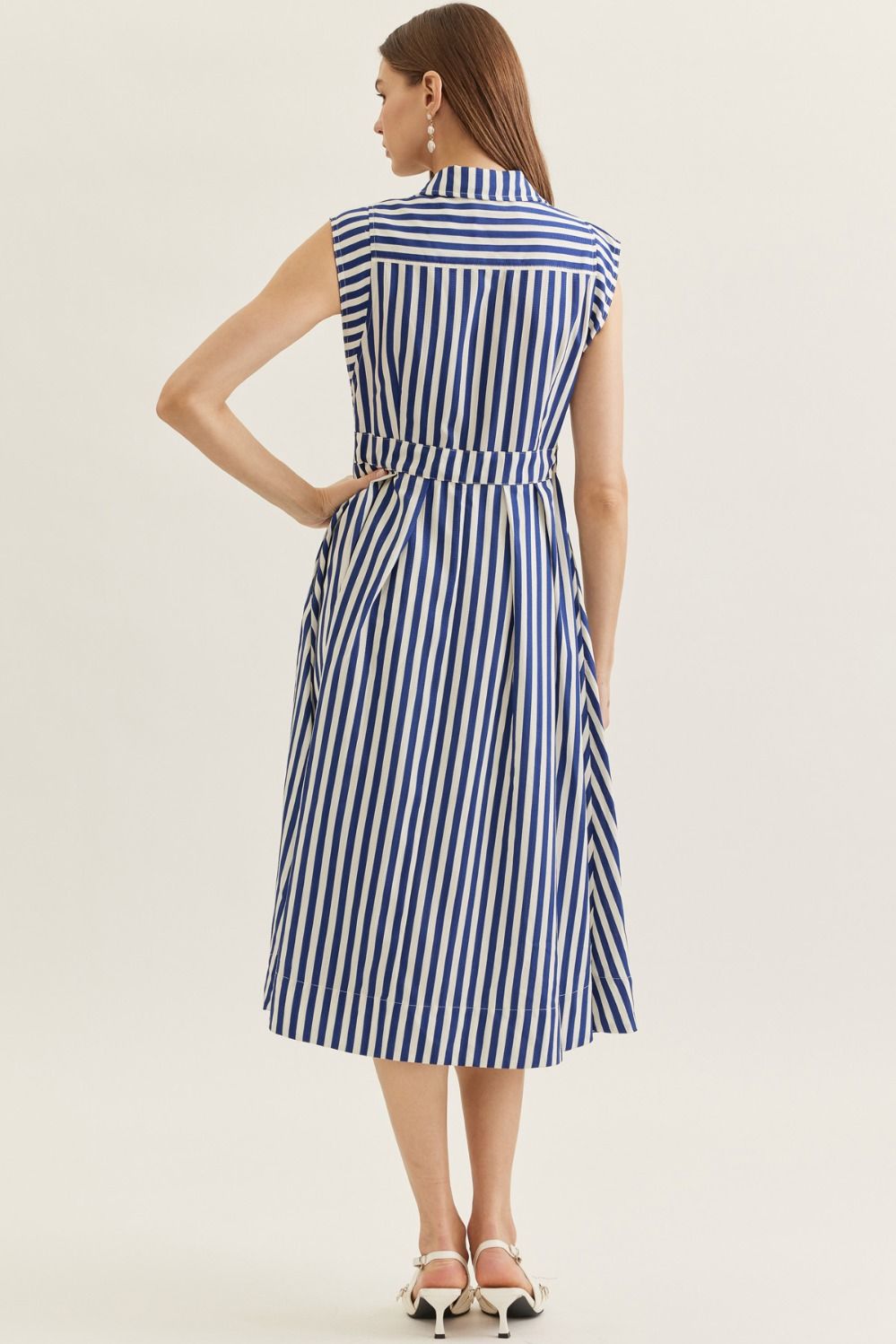 Striped Sleeveless Midi Featuring Self Tie Waist