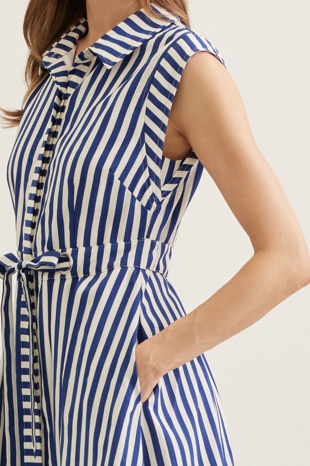 Striped Sleeveless Midi Featuring Self Tie Waist